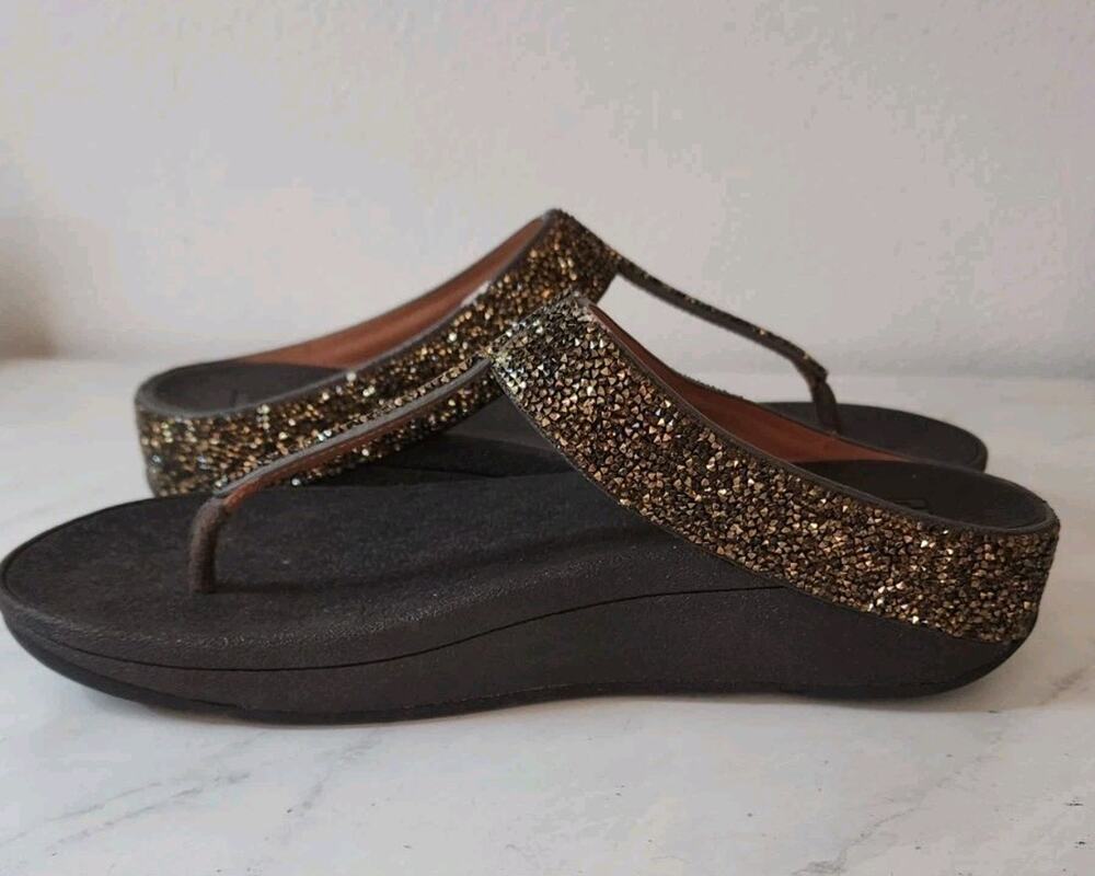New FITFLOP BROWN Fino Quartz Toe-Thongs Slip On Sandals Womem SIZE 9